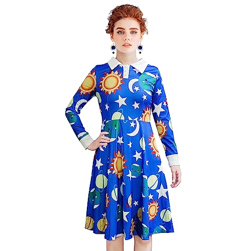 ATAMET Halloween Women's Planets Stars Moon Solar System Dress Cosplay Costume A-Line Dress - Image 5