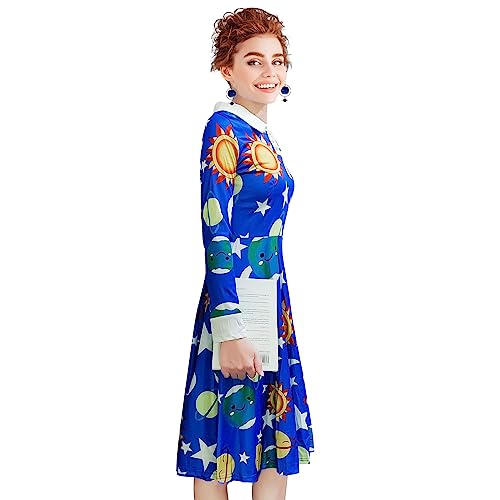 ATAMET Halloween Women's Planets Stars Moon Solar System Dress Cosplay Costume A-Line Dress - Image 2
