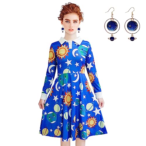 ATAMET Halloween Women's Planets Stars Moon Solar System Dress Cosplay Costume A-Line Dress - Image 1