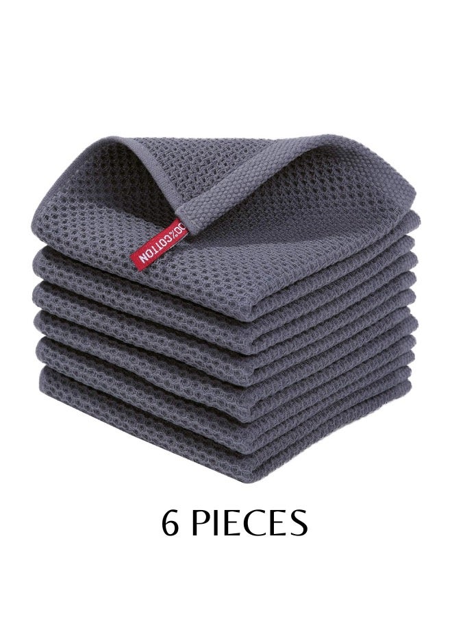 LUNA Home LUNA Home 100% Cotton Waffle Weave Kitchen Dish Cloths, Ultra Soft Absorbent Quick Drying Dish Towels, 34x34CM, 6-Pack, Dark Grey - Image 2