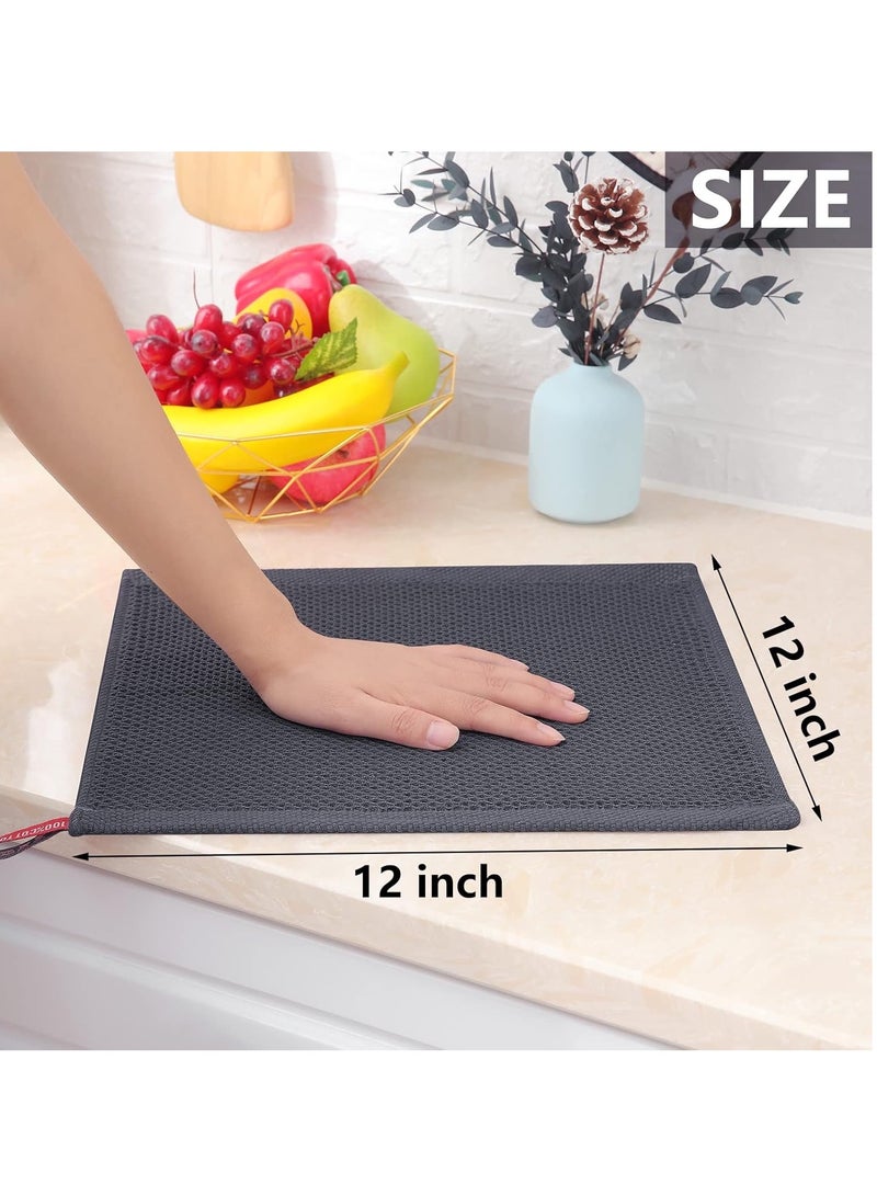 LUNA Home LUNA Home 100% Cotton Waffle Weave Kitchen Dish Cloths, Ultra Soft Absorbent Quick Drying Dish Towels, 34x34CM, 6-Pack, Dark Grey - Image 4