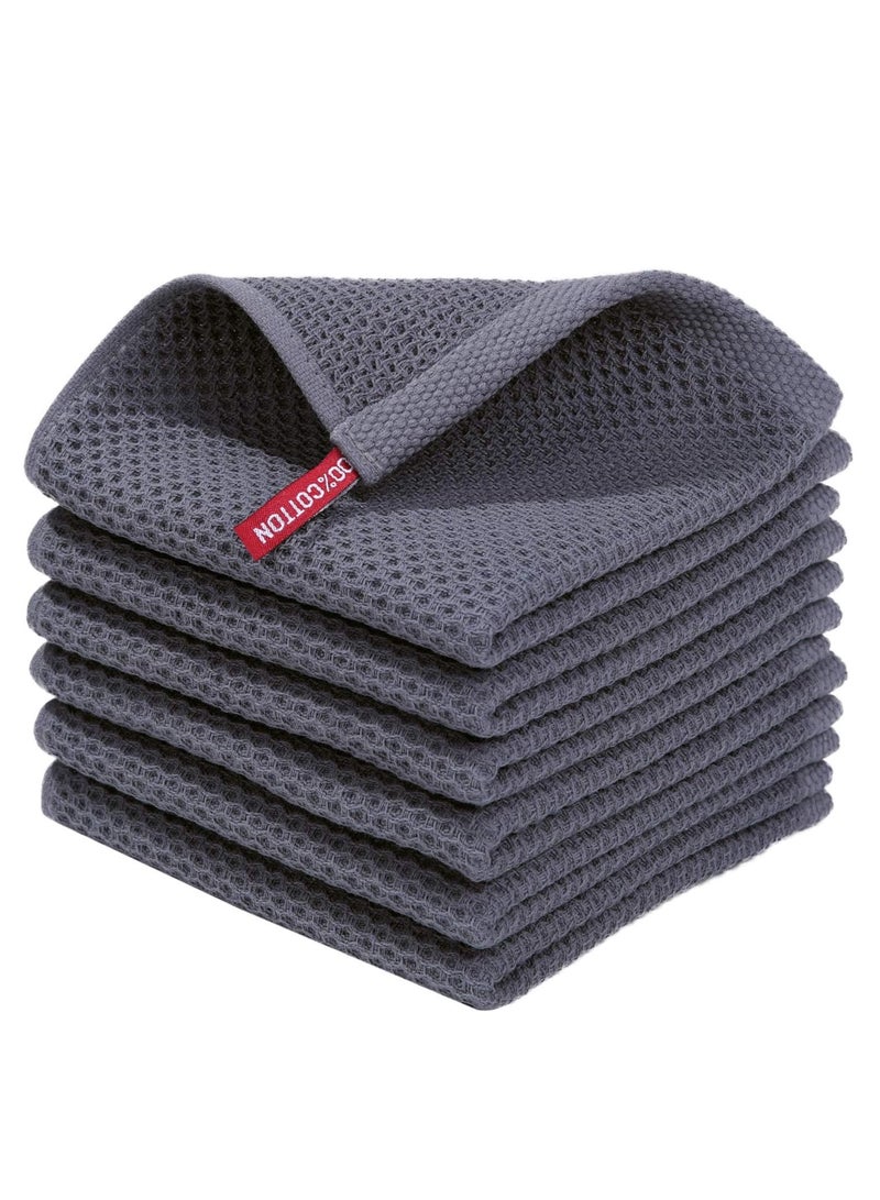 LUNA Home LUNA Home 100% Cotton Waffle Weave Kitchen Dish Cloths, Ultra Soft Absorbent Quick Drying Dish Towels, 34x34CM, 6-Pack, Dark Grey - Image 1