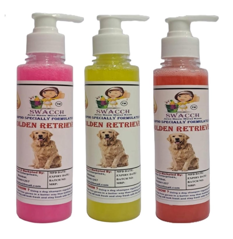 SWACCH Premium Shampoo for Golden Retriever 200MLCombo Pack of 3 Rose Lemon Strawberry - Image 1