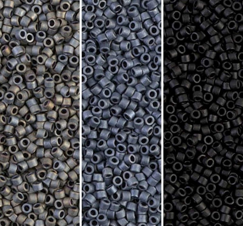Miyuki Delica Seed Beads Bundle: Size 11/0, Matte Gray Black Collection - DB301, DB307, DB310-3 Tubes of 2" ea - Image 1