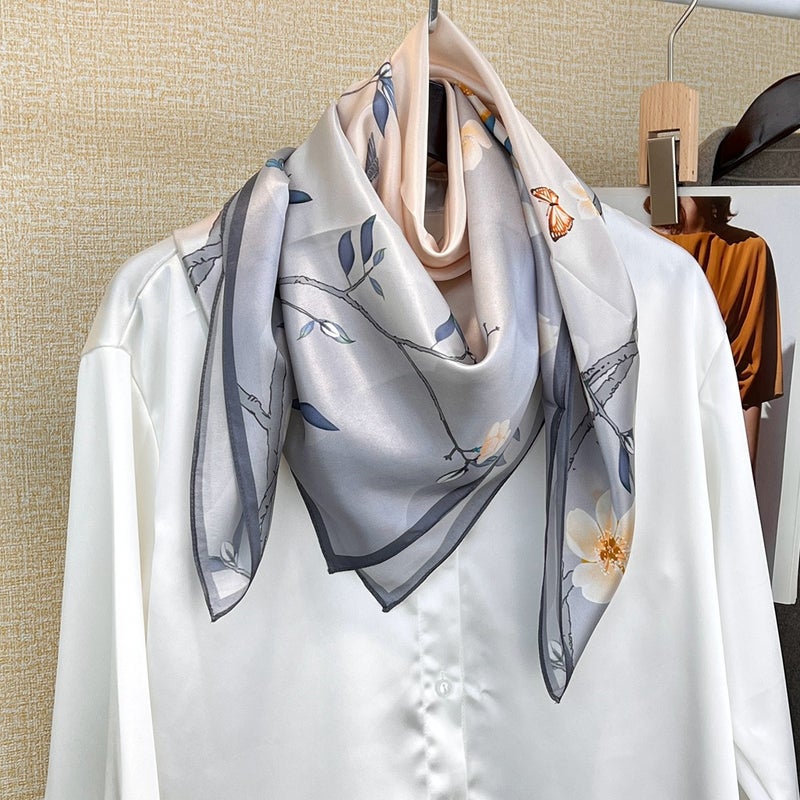 Chinese Style Fresh Preserved Plum Silk Scarf Scarf 100% Mulberry Silk 90 Square Scarf Decorative Scarf Shawl - Image 5