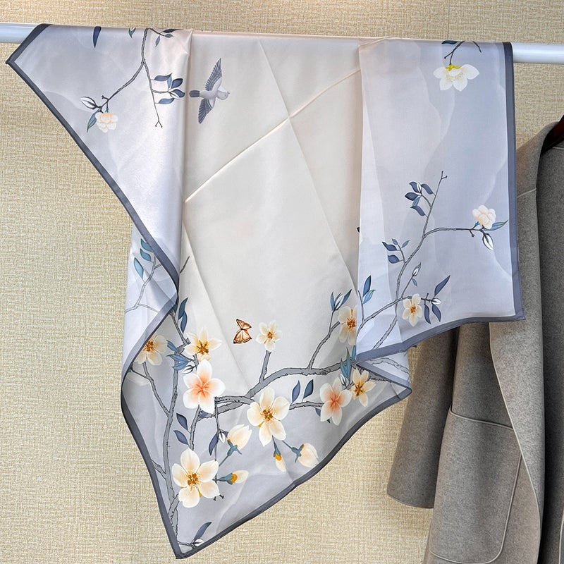 Chinese Style Fresh Preserved Plum Silk Scarf Scarf 100% Mulberry Silk 90 Square Scarf Decorative Scarf Shawl - Image 2