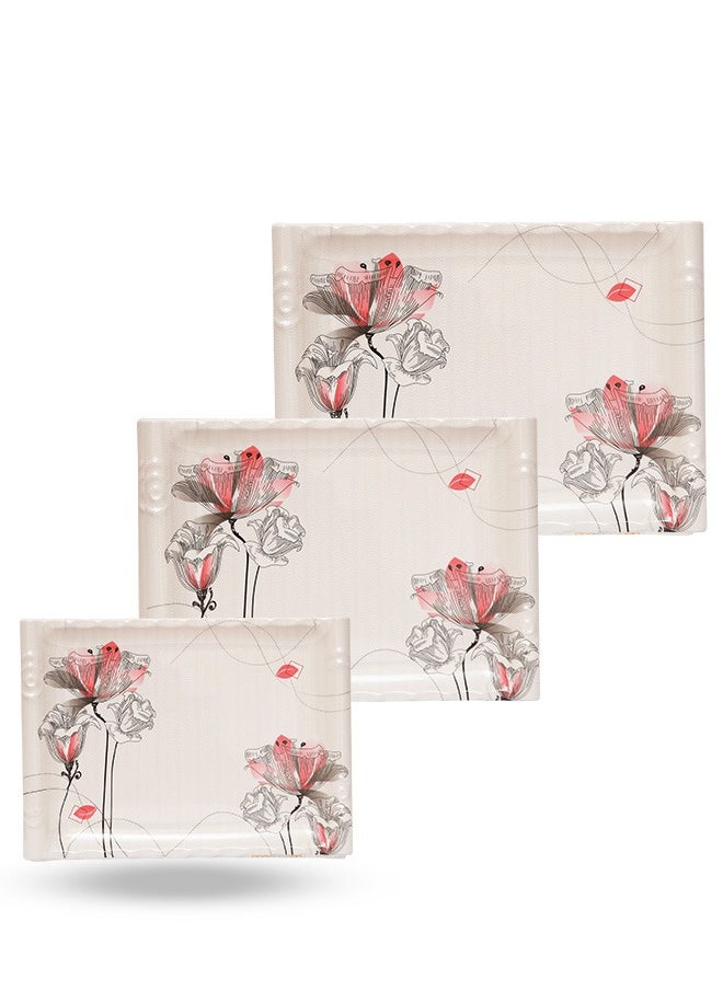 A TO Z Floral Melamine Serving Tray Set – 3 Pcs, Premium Quality, Scratch Resistant & Unbreakable, BPA-Free, 33x38x44.5 cm, Design 214| Dishwasher Safe, Ideal for Daily Use & Parties  - Image 1