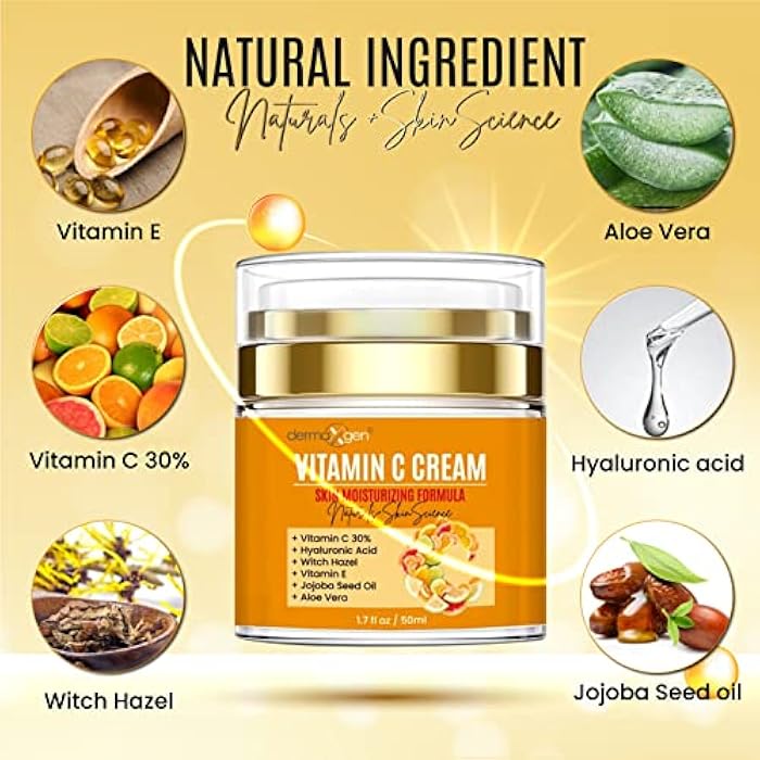 dermaxgen Organic Vitamin C Cream for Face - Deep Hydration Vitamin C Face Moisturizer with Hyaluronic Acid and Vitamins C & E - Anti-Aging Formula to Reduce Wrinkles and Fine Lines - 1.7 Fl Oz - Image 2