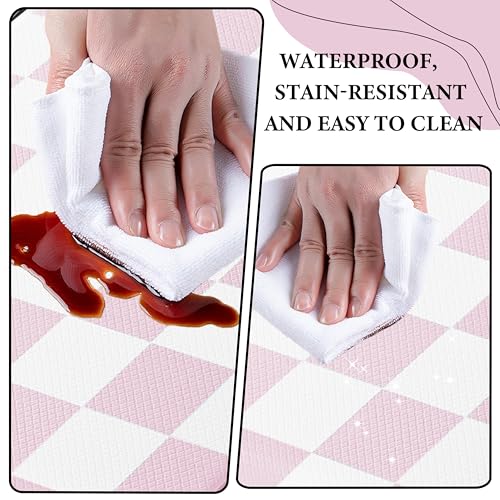 VivaNest Pink Checkered Grid Checkerboard Kitchen Rug Sets [2 PCs], Anti-Fatigue, Waterproof Non-Slip Kitchen Mats Heavy Duty Ergonomic Comfort Foam Rug for Floor, Home, Laundry,Easter 17"x29"+17"x47" - Image 5