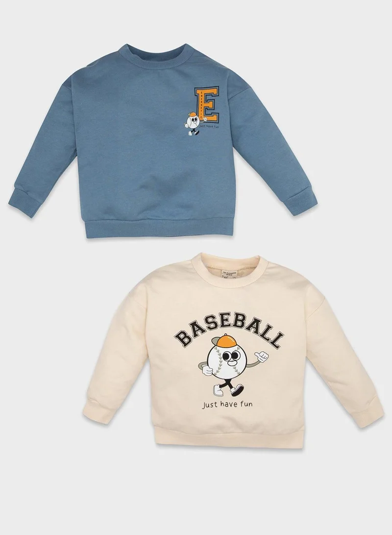 ديفاكتو طقم سويت شيرت قطعتين بطبعة ناعم مبطن بفليس بقصة عادية ورقبة دائرية