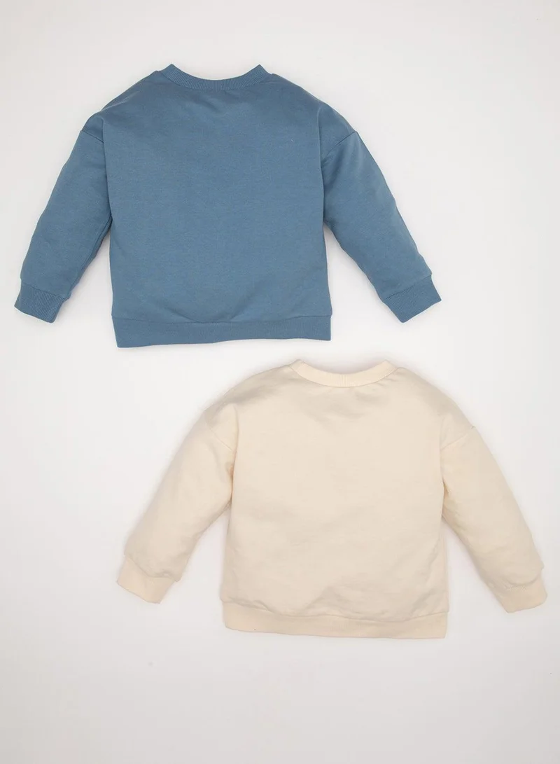 ديفاكتو طقم سويت شيرت قطعتين بطبعة ناعم مبطن بفليس بقصة عادية ورقبة دائرية