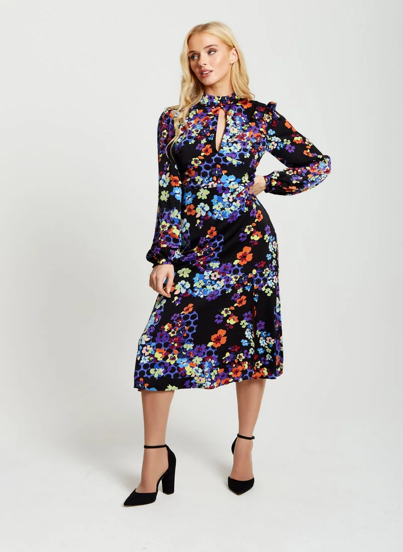 Liquorish Speckle Floral Print Midi Dress