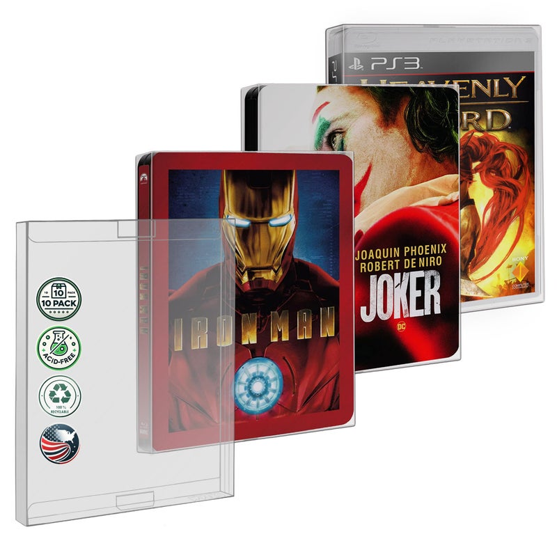 MALKO Steelbook Protector Case 10 Pack. Compatible with: 4K UHD | Blu-Ray | Arrow Video w/Slipcover | Criterion Blu Ray Case | PS3 PS4 PS5 Games & Steelbooks - Image 1