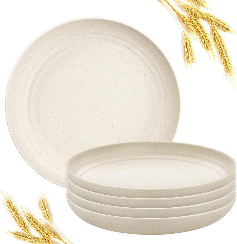 Armrouns 9 Inch Wheat Straw Plates Lightweight Unbreakable Dinner Dishes Plates 4PC Set Dishwasher  Microwave Safe Plastic Reusable - Image 1