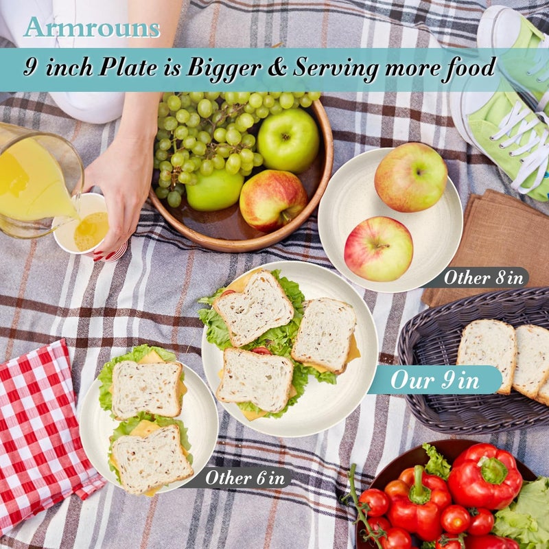 Armrouns 9 Inch Wheat Straw Plates Lightweight Unbreakable Dinner Dishes Plates 4PC Set Dishwasher  Microwave Safe Plastic Reusable - Image 3