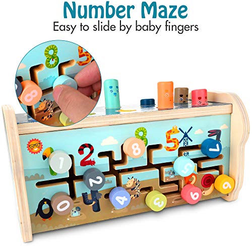 KIDWILL Montessori Pounding Toy for 1 2 Year Olds Wooden Hammering & Activity Board with Xylophone, Number Maze, Pounding Bench Educational Toddler Gift Toys Age 1-3 - Image 4