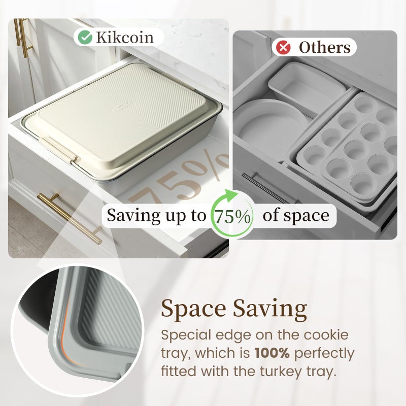 Kikcoin 25 PCS Stackable Baking Pans Set, Non-stick Bakeware Sets with Silicone Handles, 450Â°F Oven Safe Cookie Sheets for Baking, Easy Release Heavy-duty Baking Sheets Non Stick, Cream - Image 3