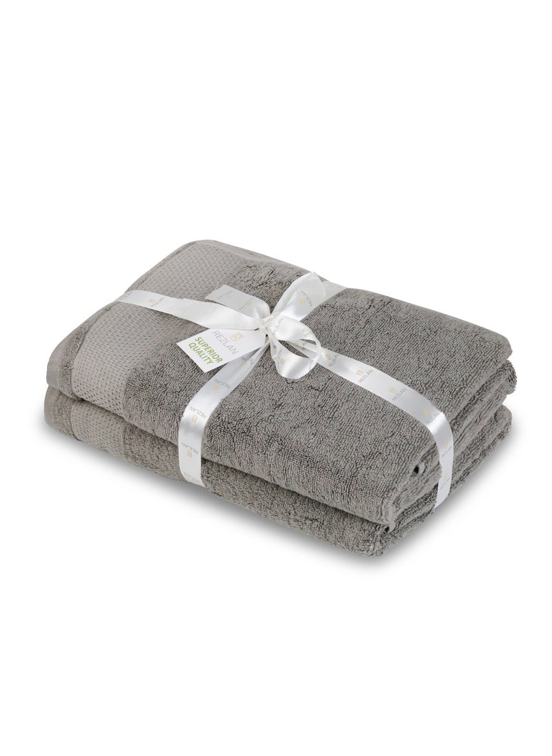 REZLAN UAE REZLAN 2-Piece Luxury Bath Towel Set - 100% Premium Cotton (70x144 cm / 27x57 inches) - DK GREY  - Image 4