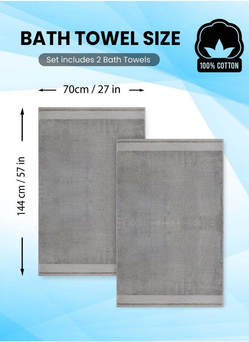 REZLAN UAE REZLAN 2-Piece Luxury Bath Towel Set - 100% Premium Cotton (70x144 cm / 27x57 inches) - DK GREY  - Image 2