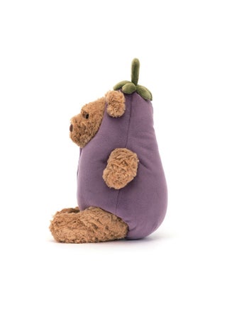 Bartholomew Bear Aubergine 30cm Soft Plush Toy – Adorable Toffee Bear in Removable Aubergine Costume, Cute Stalk Hat, Collectible Plush for Kids and Gifting, Sitting Height 25cm - view 3