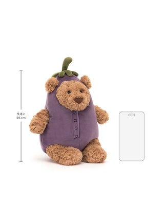 Bartholomew Bear Aubergine 30cm Soft Plush Toy – Adorable Toffee Bear in Removable Aubergine Costume, Cute Stalk Hat, Collectible Plush for Kids and Gifting, Sitting Height 25cm - view 5