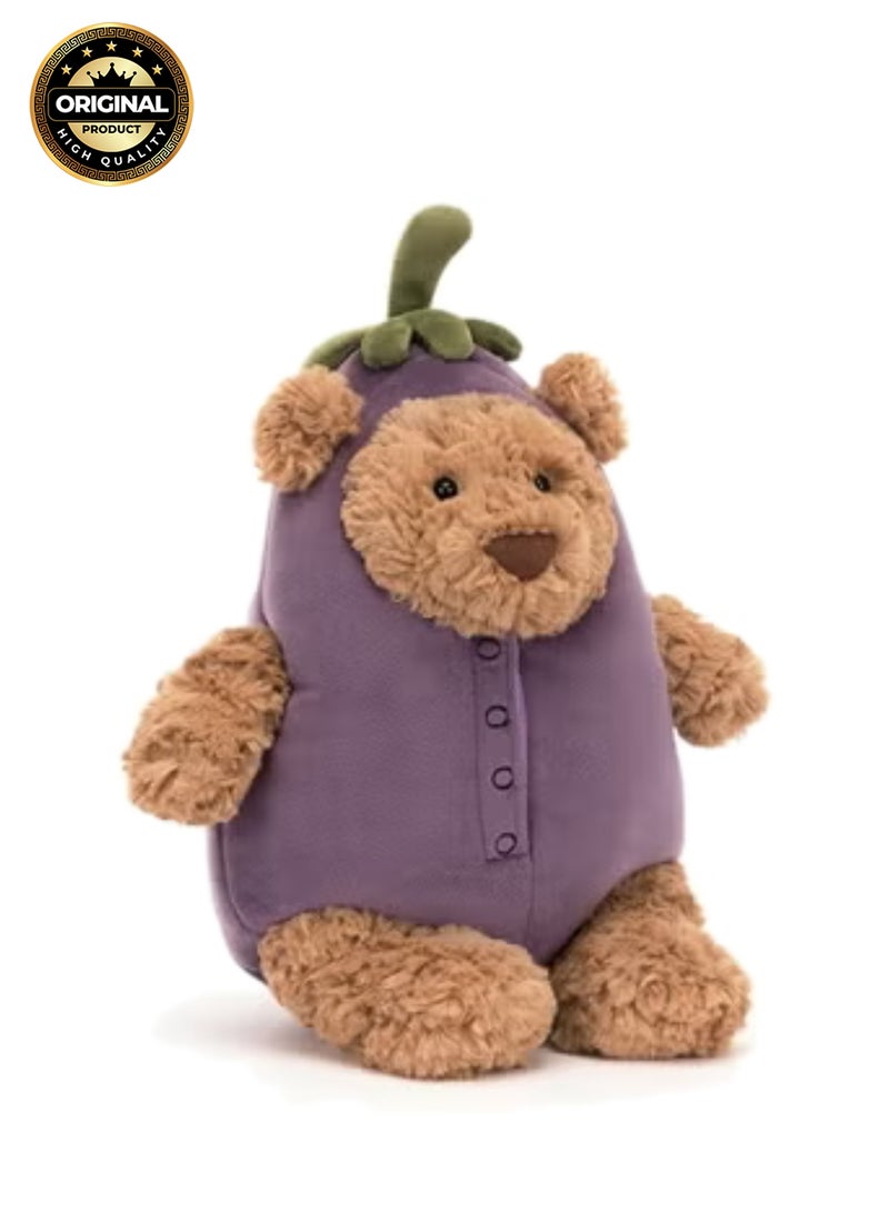 Jellycat دب بارثولوميو بالأرجواني 30 سم لعبة قماشية ناعمة - دب توفي لطيف في زي أرجواني قابل للإزالة، قبعة جذعية لطيفة، لعبة قماشية قابلة للجمع للأطفال والهدايا، ارتفاع الجلوس 25 سم - Image 1
