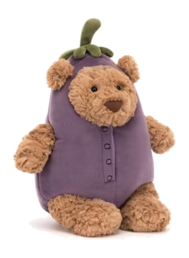 Jellycat Bartholomew Bear Aubergine 30cm Soft Plush Toy – Adorable Toffee Bear in Removable Aubergine Costume, Cute Stalk Hat, Collectible Plush for Kids and Gifting, Sitting Height 25cm - Image 1