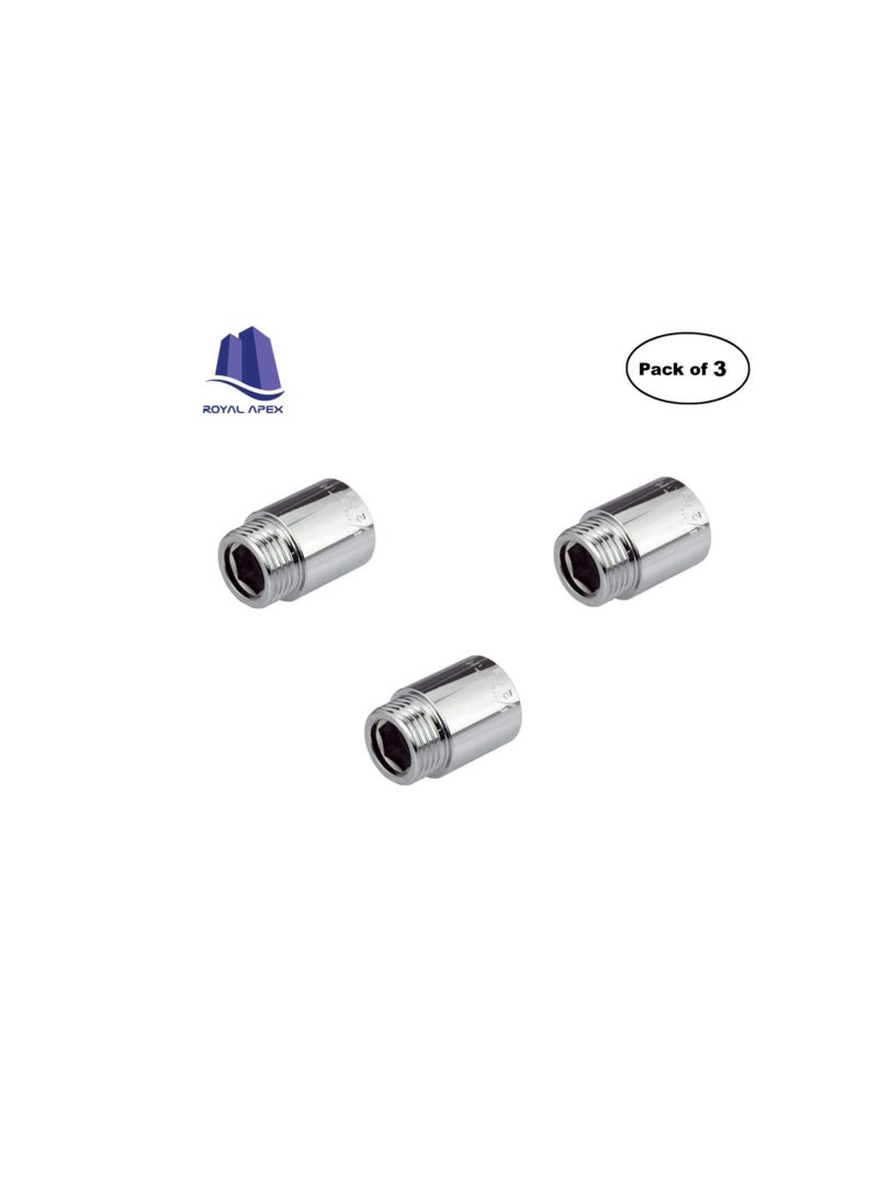 حلمة تمديد كروم عالية الجودة ذكر إلى أنثى 1/2 بوصة أنبوب قياسي بريطاني (BSP) أحجام مختلفة لأنبوب التمديد الذي يسمح بتمديد أي تركيب في الارتفاع - عبوة من 3 (1/2 × 20 مم) - Image 2