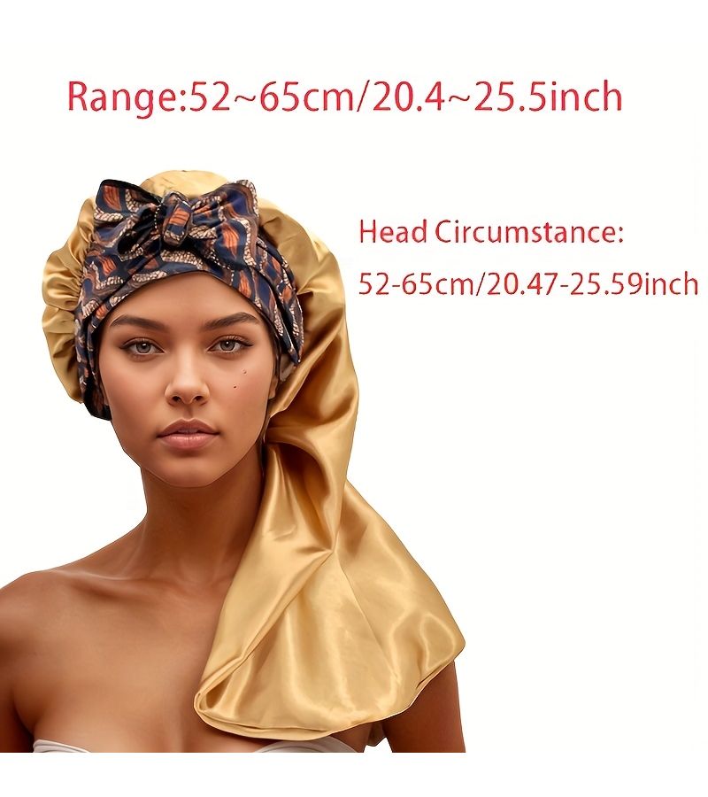 Navy Blue Satin Bonnet For Braids Large Long Sleep Cap With Stretchy Tie Band - Image 4