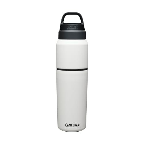 CamelBak MultiBev Water Bottle & Travel Cup – Vacuum Insulated Stainless Steel – White – 22oz bottle & 16oz cup - Image 1