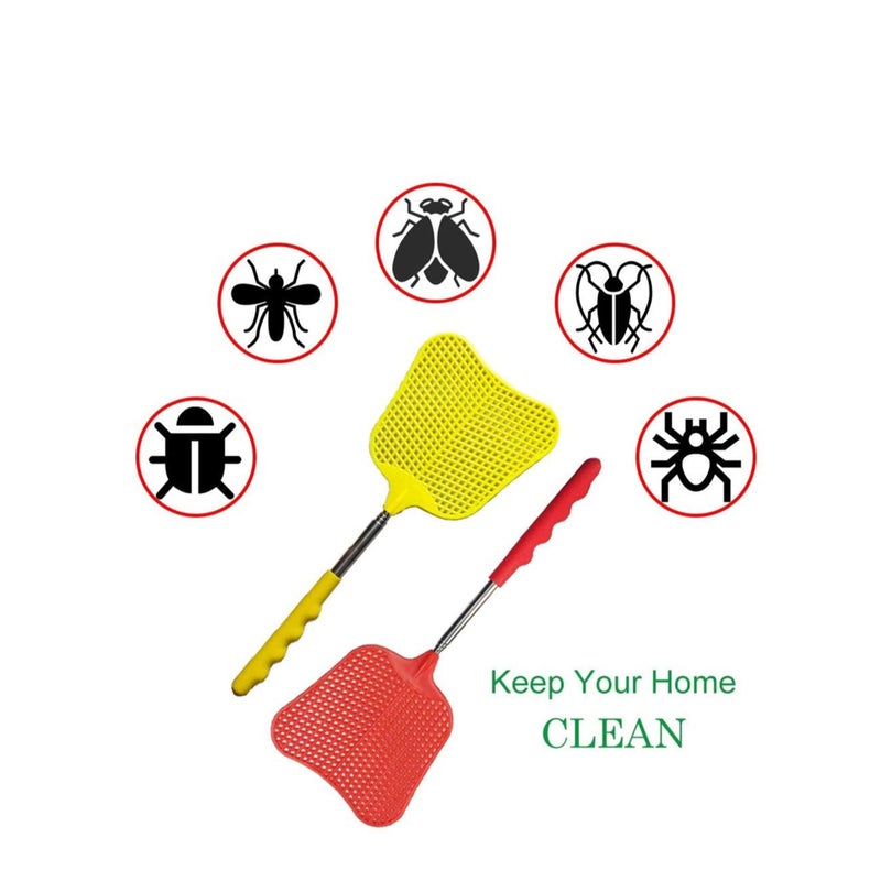 SOLARAE Extendable Fly Swatters Durable Plastic Fly Swatter Heavy Duty Set Telescopic Flyswatter with Stainless Steel Handle for Indoor Outdoor Classroom Office - Image 3