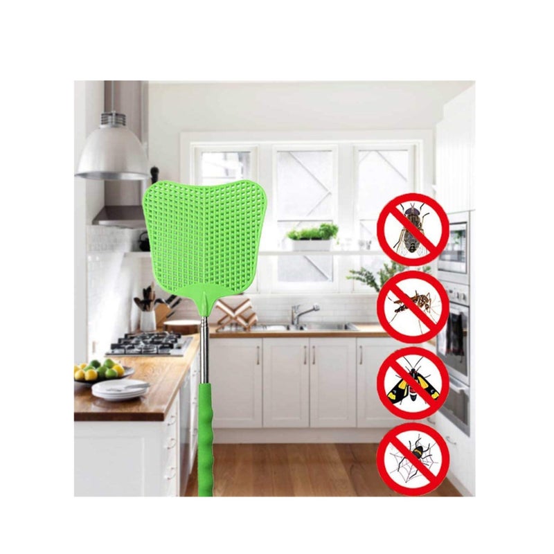 SOLARAE Extendable Fly Swatters Durable Plastic Fly Swatter Heavy Duty Set Telescopic Flyswatter with Stainless Steel Handle for Indoor Outdoor Classroom Office - Image 2