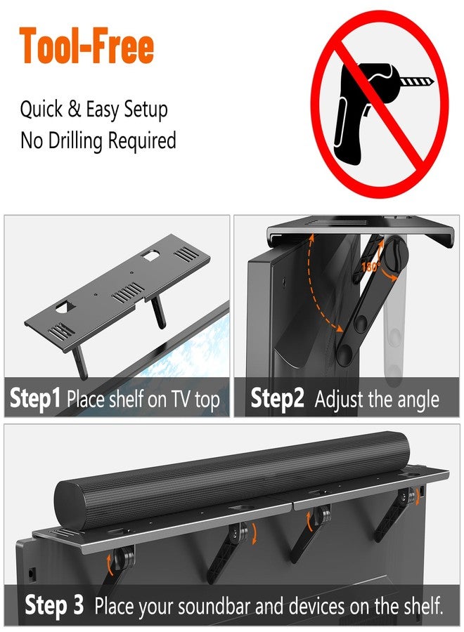 CUISIBOT Soundbar Mount, No Drilling Steel TV Top Shelf Fits Most of Sound Bars Up to 15 Lbs, Universal Sound Bar TV Mount Bracket, Sound Bar Stand Compatible with Samsung, Sony, LG,Bose, 33.8x4.7inch - Image 3