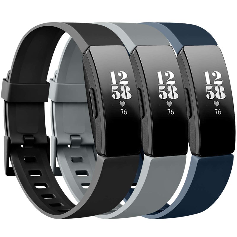 Tobfit Pack 3 TPU Bands Compatible with Fitbit Inspire HR/Fitbit Inspire/Fitbit Ace 2 Bands, Sports Accessories Waterproof Wristbands Women Men, Large, Black/Gray/Navy Blue - Image 1