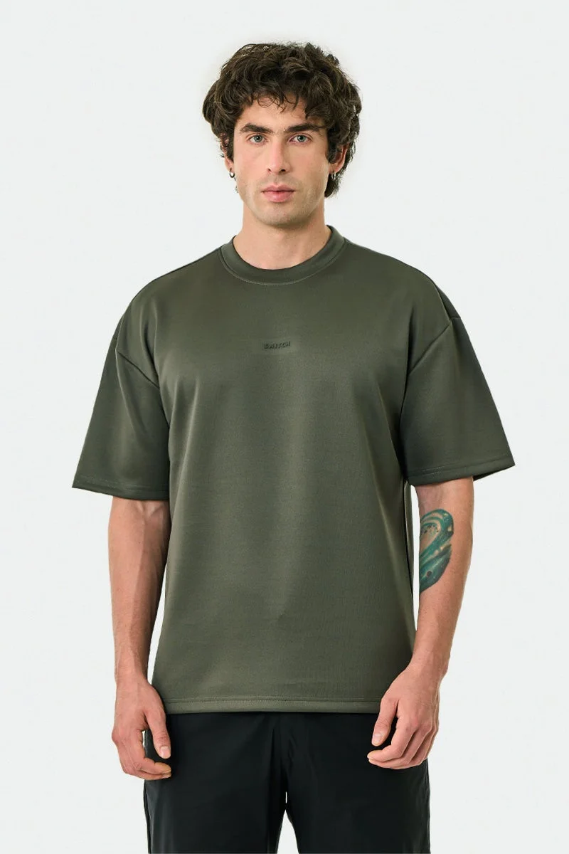 سنيتش Olive Solid Half Sleeve Oversized Streetwear T-Shirt