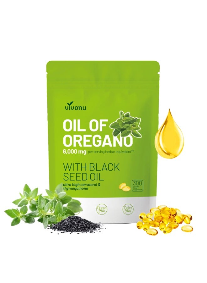 عش الآن زيت الأوريجانو مع زيت الحبة السوداء من VIVONU – كبسولات عضوية بالكارفاكرول والثيموكينون – دعم الهضم والمناعة والصحة – 300 كبسولة - Image 1