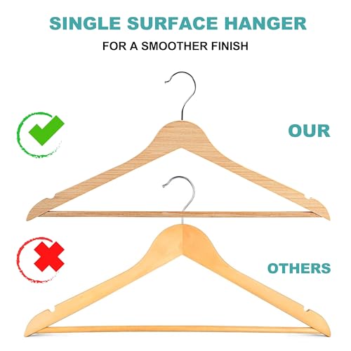 Quality Hangers Premium Slim Wooden Hangers 30 Pack - Thin Space Saving Hangers with 360 Degree Swivel Hook & Shoulder Groves Types of Clothing – Natural (30, Natural) - Image 3