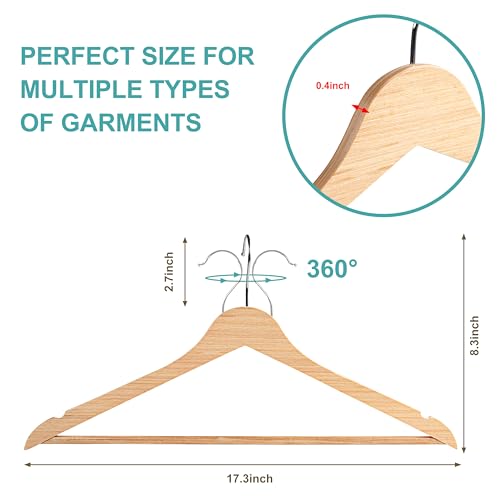 Quality Hangers Premium Slim Wooden Hangers 30 Pack - Thin Space Saving Hangers with 360 Degree Swivel Hook & Shoulder Groves Types of Clothing – Natural (30, Natural) - Image 4