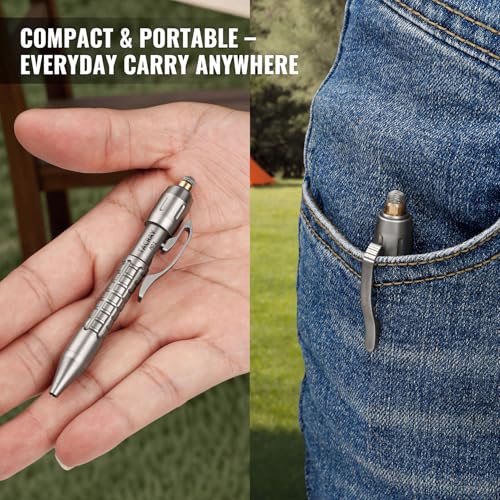 Tacray MP1 Titanium Multitool Pen – Mini EDC Pocket Pen with Replaceable Tool Heads, Box cutter, Tungsten Tip, Screwdrivers, Pencil & Stylus for Everyday Carry (Grey) - Image 2