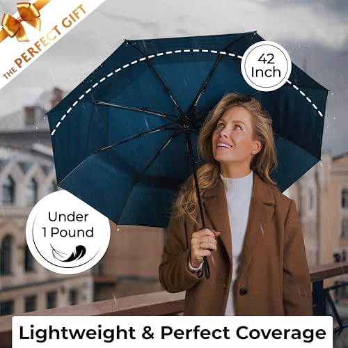 TUMELLA Strongest Windproof Travel Umbrella (Compact, Superior & Beautiful), Small Strong but Light Portable and Automatic Folding Rain Umbrella, Durable Premium Grip, Fits Car and Backpack - Image 5