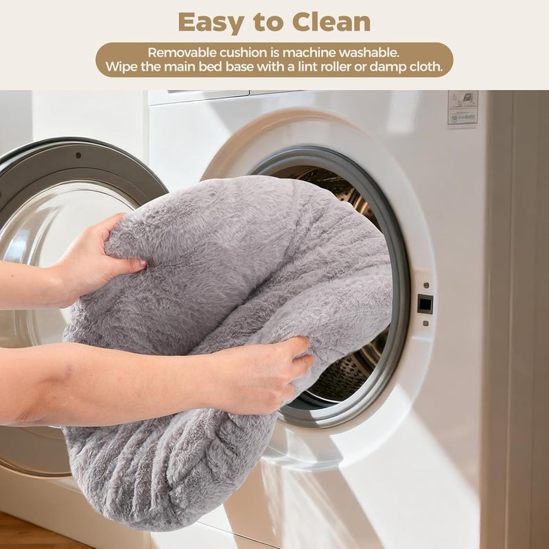 Avont Fluffy Cat Bed, Round Pet Beds for Indoor Cats with Washable Cushion & Non-Slip Bottom, Cozy Sleeping Nest for Kittens & Small Dogs -Grey(M) - Image 4