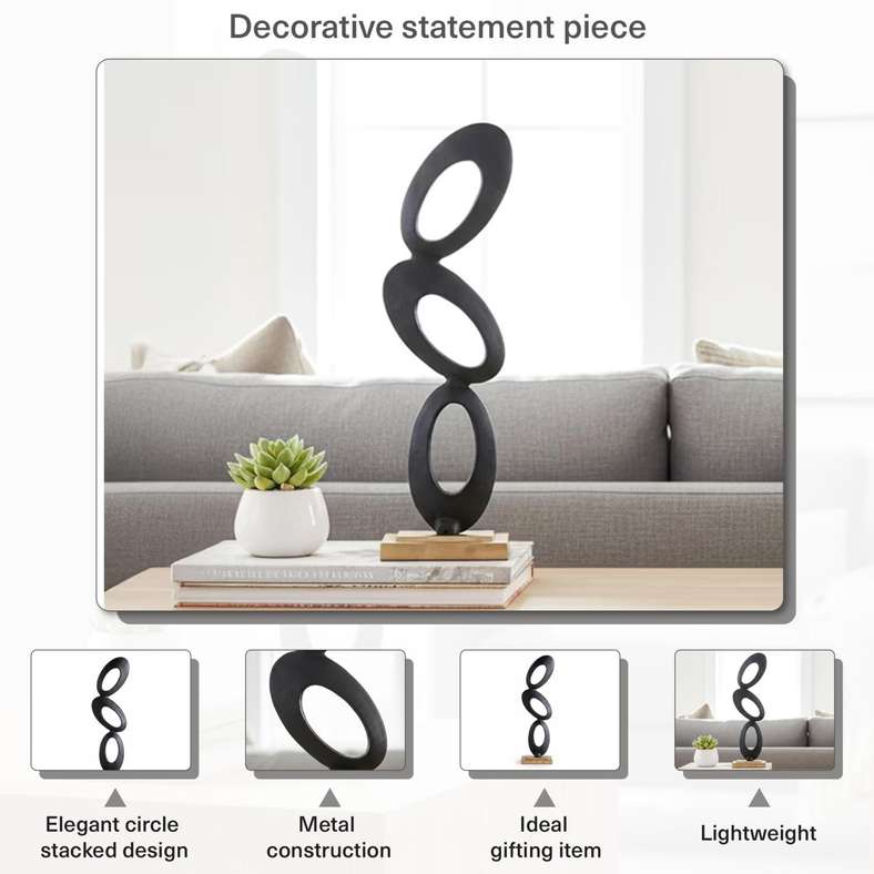 Pan Home Black Metal Circle Stacked Sculpture - Image 5