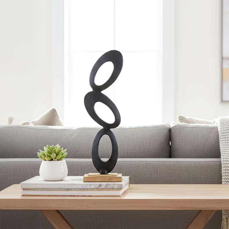 Pan Home Black Metal Circle Stacked Sculpture - Image 1