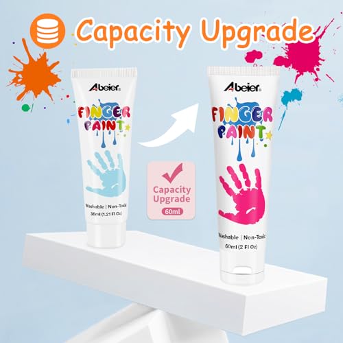 ABEIER Washable Finger Paint for Toddlers, Safe Non-Toxic, 12 x 2oz Vibrant Colors, Baby Safe Paint for Hand and Feet, Mess Free Art Supplies for Kids, Preschool Learning Gifts, Ages 1-3 4 5 6+ - Image 5