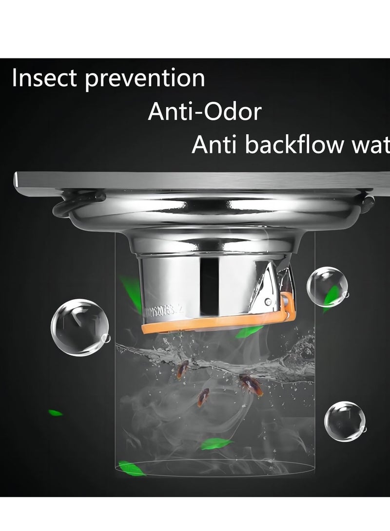 SYOSI Stainless Steel Flat Cut Square Floor Drain Waste Cover Anti-odor Straight for Bathroom Shower Room Matte Black Removable Linear Brushed Nickel - Image 4