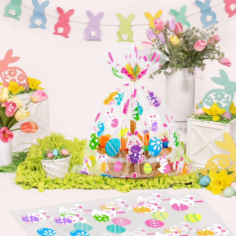 CUDICY Easter Bags 10pcs Large Cellophane Bags 24x30 Inch Cellophane Wrap for Gift Baskets Plastic Gift Wrapping Clear Gift Bags (Easter eggs, Bunny) - Image 3