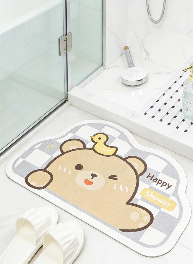 Tyrafry Cute Animal Bath Mat, Non-Slip Bathroom Rug, Quick Dry & Absorbent Microfiber Bath Rug, Lovely Floor Mat for Tub, Shower, Sink Side, Grey, Bear, 17"x25" - Image 1