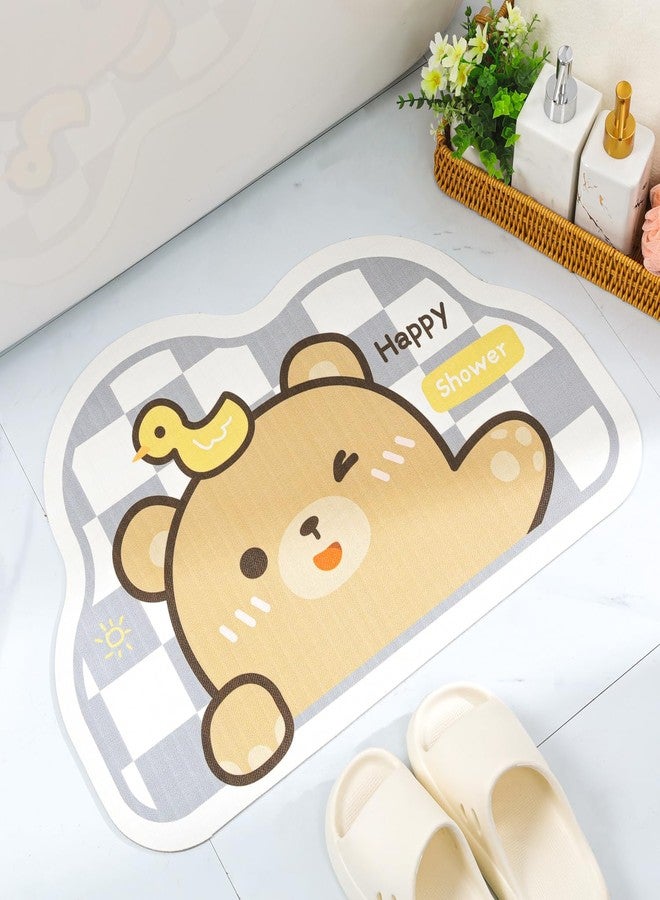 Tyrafry Cute Animal Bath Mat, Non-Slip Bathroom Rug, Quick Dry & Absorbent Microfiber Bath Rug, Lovely Floor Mat for Tub, Shower, Sink Side, Grey, Bear, 17"x25" - Image 2