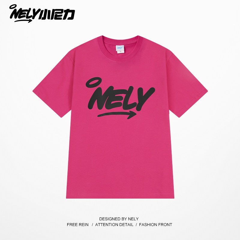 NELY 2025 summer fashion brand new loose cotton 260g short-sleeved T-shirt men's and women's letter couple top - Image 3