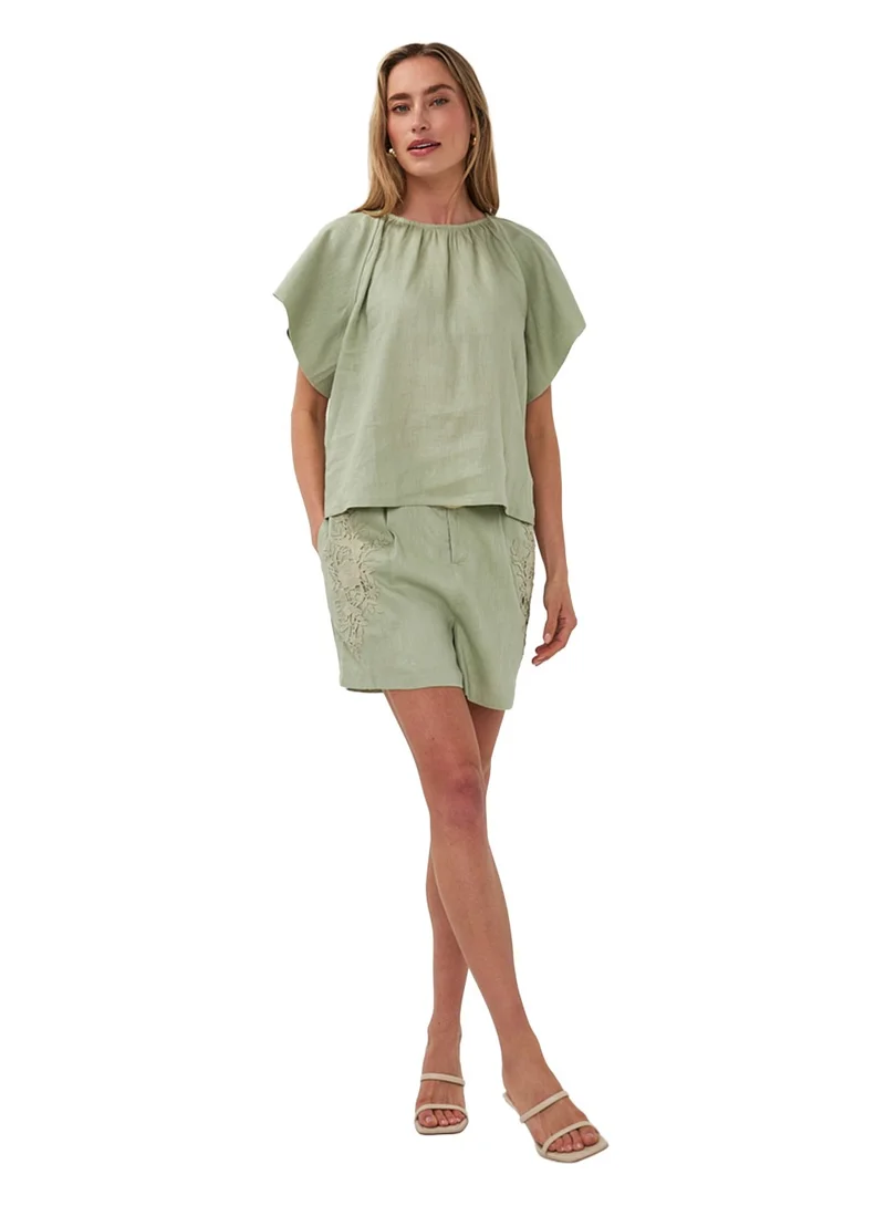 Esqualo Green Esqualo Blouse Back Detail Linen for Women | Best Price UAE